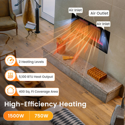 42 Inch Ultra Slim Electric Fireplace with Decorative Crystals & Smart APP Control