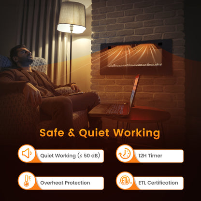 42 Inch Ultra Slim Electric Fireplace with Decorative Crystals & Smart APP Control
