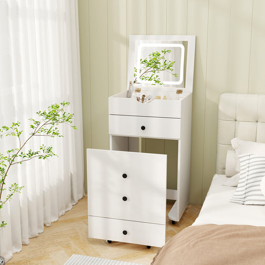3-in-1 Vanity Set with Flip-up Mirror, Cushioned Stool and Storage Compartments