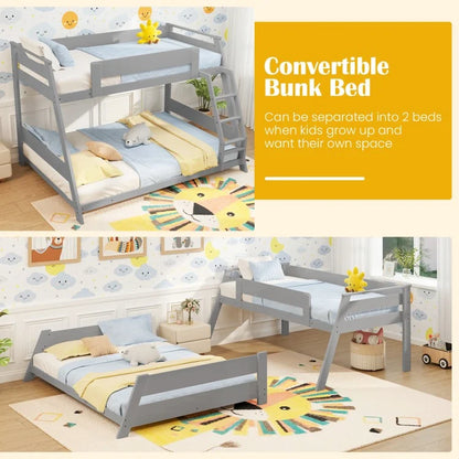 Space-Saving Twin Over Full Bunk Bed with Reversible Ladder and Safety Guardrails - Grey