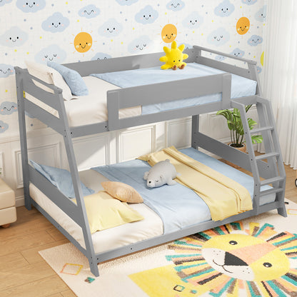 Space-Saving Twin Over Full Bunk Bed with Reversible Ladder and Safety Guardrails - Grey