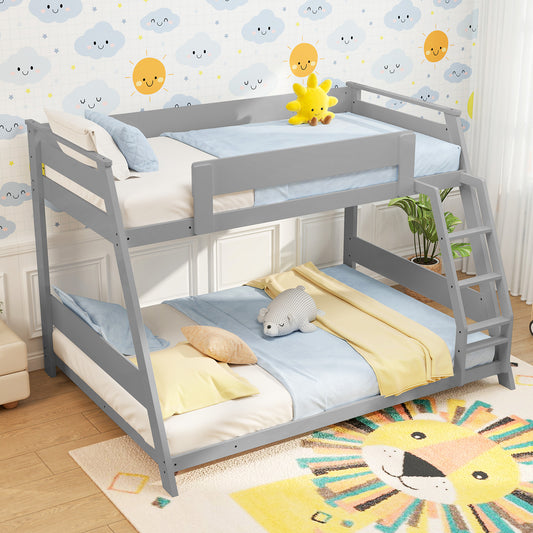Space-Saving Twin Over Full Bunk Bed with Reversible Ladder and Safety Guardrails - Grey