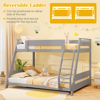 Space-Saving Twin Over Full Bunk Bed with Reversible Ladder and Safety Guardrails - Grey