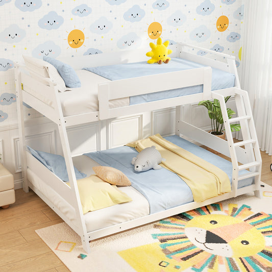 Space-Saving Twin Over Full Bunk Bed with Reversible Ladder and Safety Guardrails - White