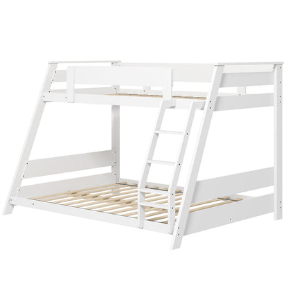 Space-Saving Twin Over Full Bunk Bed with Reversible Ladder and Safety Guardrails - White