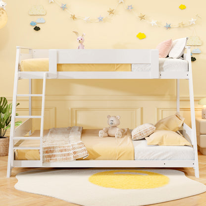 Space-Saving Twin Over Full Bunk Bed with Reversible Ladder and Safety Guardrails - White