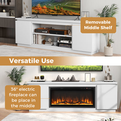 Modern Fireplace TV Stand with Adjustable Shelves and Storage for TVs up to 80 Inches - White
