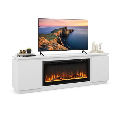 Modern Fireplace TV Stand with Adjustable Shelves and Storage for TVs up to 80 Inches - White