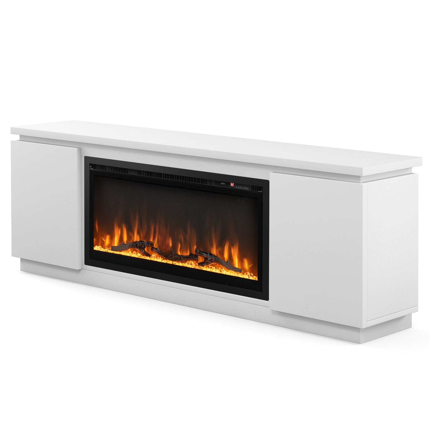 Modern Fireplace TV Stand with Adjustable Shelves and Storage for TVs up to 80 Inches - White