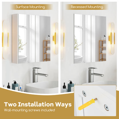 Wall-Mounted Double Door Medicine Cabinet with Mirror & Adjustable Shelves
