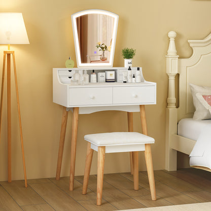 Dressing Table Set with 3-Color LED Mirror, Adjustable Brightness & Spacious Drawers