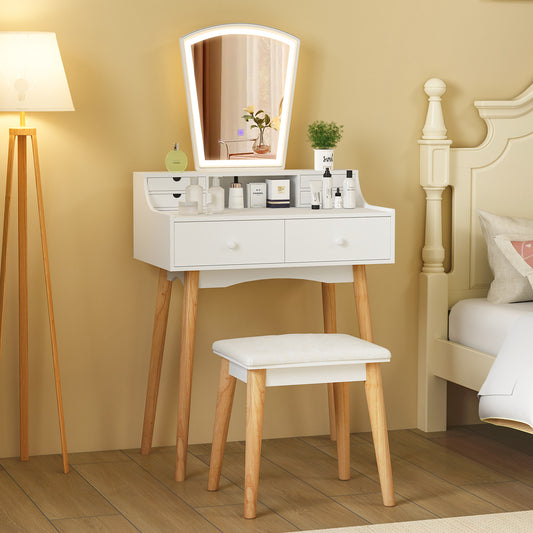 Dressing Table Set with 3-Color LED Mirror, Adjustable Brightness & Spacious Drawers