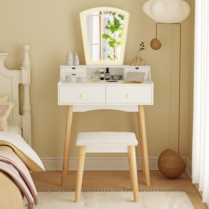 Dressing Table Set with 3-Color LED Mirror, Adjustable Brightness & Spacious Drawers