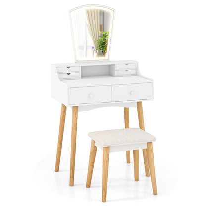 Dressing Table Set with 3-Color LED Mirror, Adjustable Brightness & Spacious Drawers