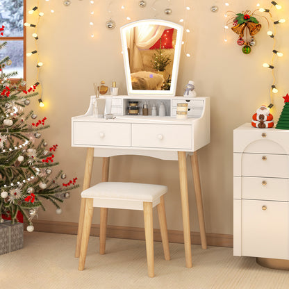 Dressing Table Set with 3-Color LED Mirror, Adjustable Brightness & Spacious Drawers