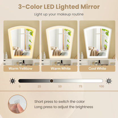 Dressing Table Set with 3-Color LED Mirror, Adjustable Brightness & Spacious Drawers