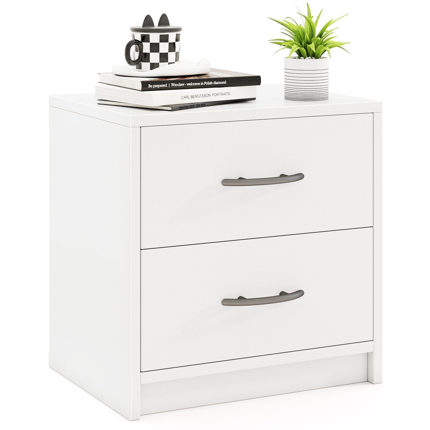 2-Drawer Nightstand with Storage for Bedroom and Living Room - White
