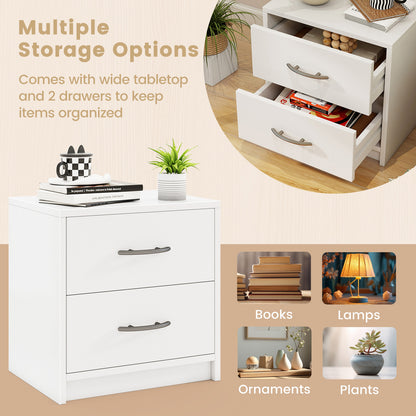 2-Drawer Nightstand with Storage for Bedroom and Living Room - White