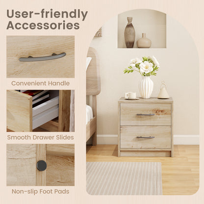 2-Drawer Nightstand with Storage for Bedroom and Living Room - Oak