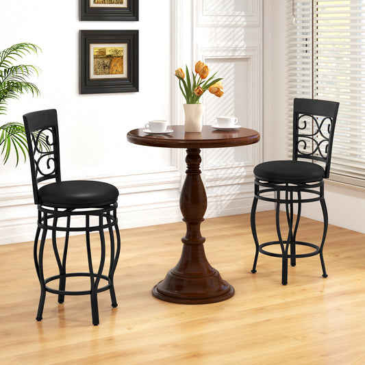 26 Inch Swivel Bar Stools with Backrest and Footrest for Kitchen and Home Bar Set of 2 Black