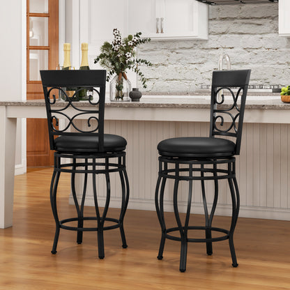 26 Inch Swivel Bar Stools with Backrest and Footrest for Kitchen and Home Bar Set of 2 Black