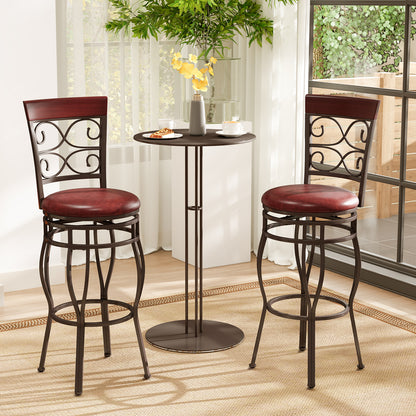 Set of 2 30 Inch Swivel Bar Stools with Padded Leather Seat and Metal Frame - Brown