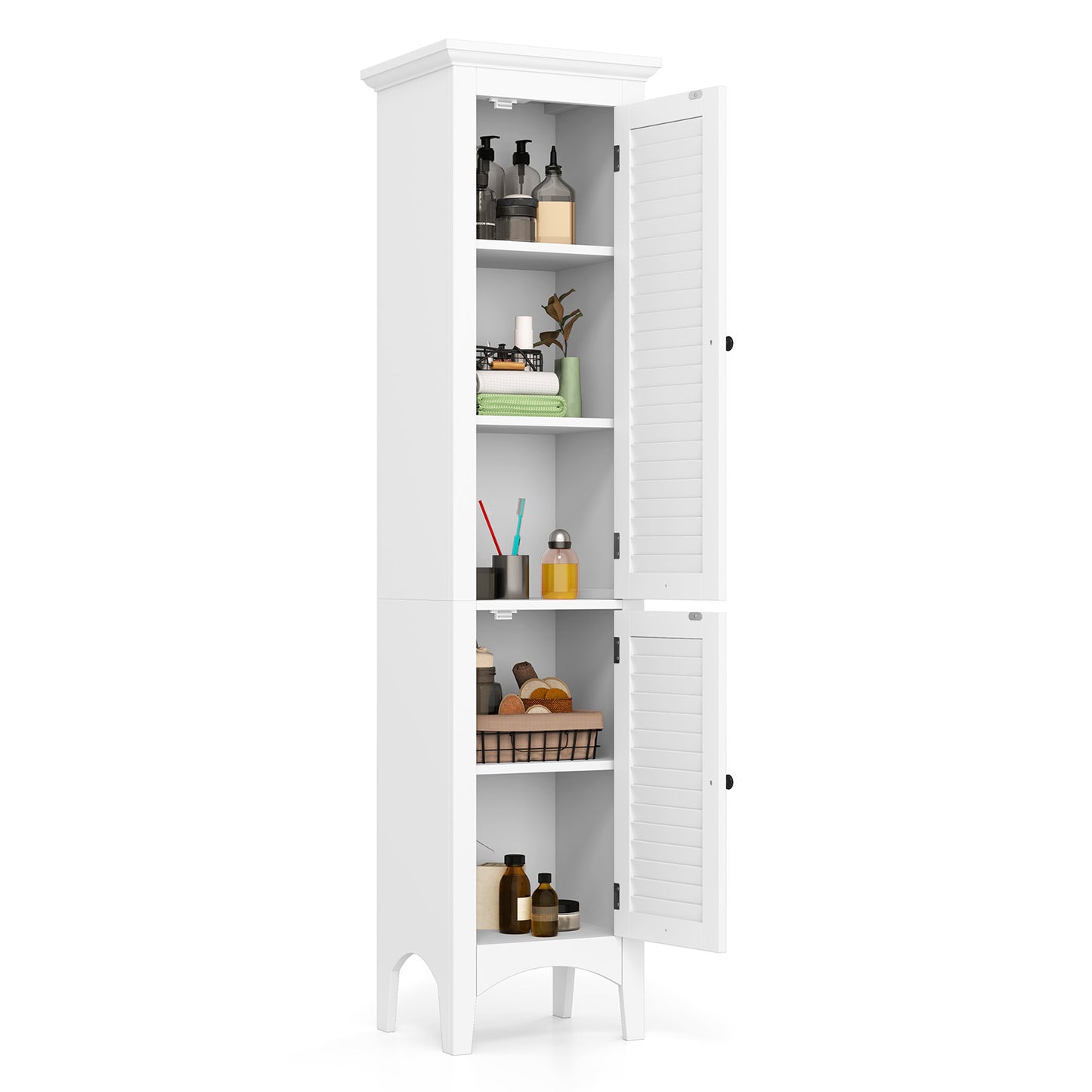 5-Shelf Tall Narrow Storage Cabinet with Louvered Doors