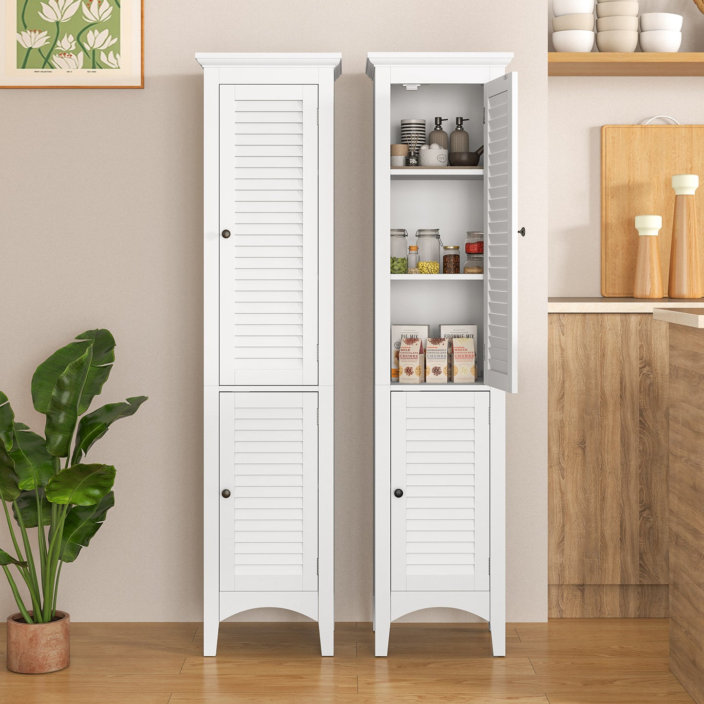 5-Shelf Tall Narrow Storage Cabinet with Louvered Doors