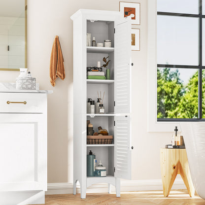 5-Shelf Tall Narrow Storage Cabinet with Louvered Doors