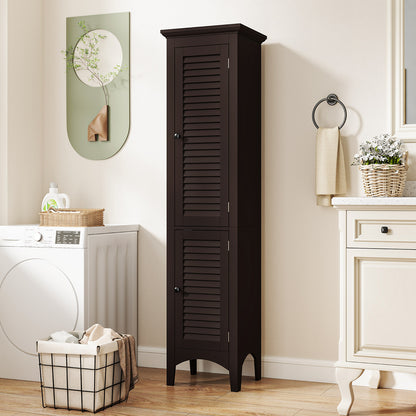 5-Shelf Tall Narrow Storage Cabinet with Louvered Doors