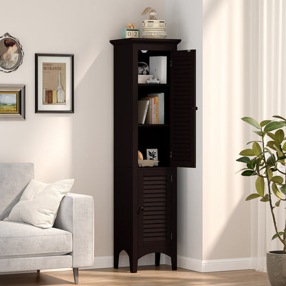 5-Shelf Tall Narrow Storage Cabinet with Louvered Doors
