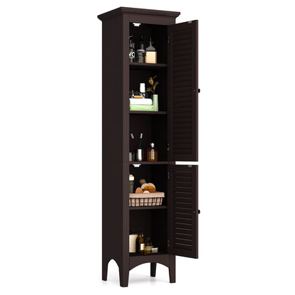 5-Shelf Tall Narrow Storage Cabinet with Louvered Doors