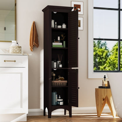 5-Shelf Tall Narrow Storage Cabinet with Louvered Doors