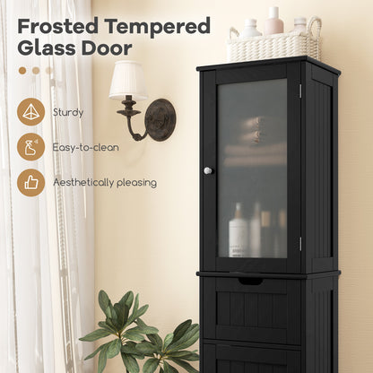 Slim Tall Storage Cabinet with 2 Doors and Drawer for Bathroom Organization