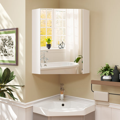 Space-Saving Corner Medicine Cabinet with Mirror Door & Adjustable Shelf for Bathroom - White