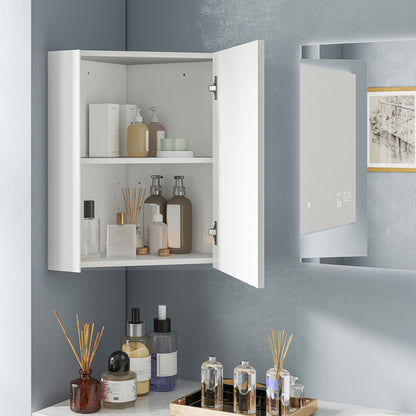 Space-Saving Corner Medicine Cabinet with Mirror Door & Adjustable Shelf for Bathroom - White