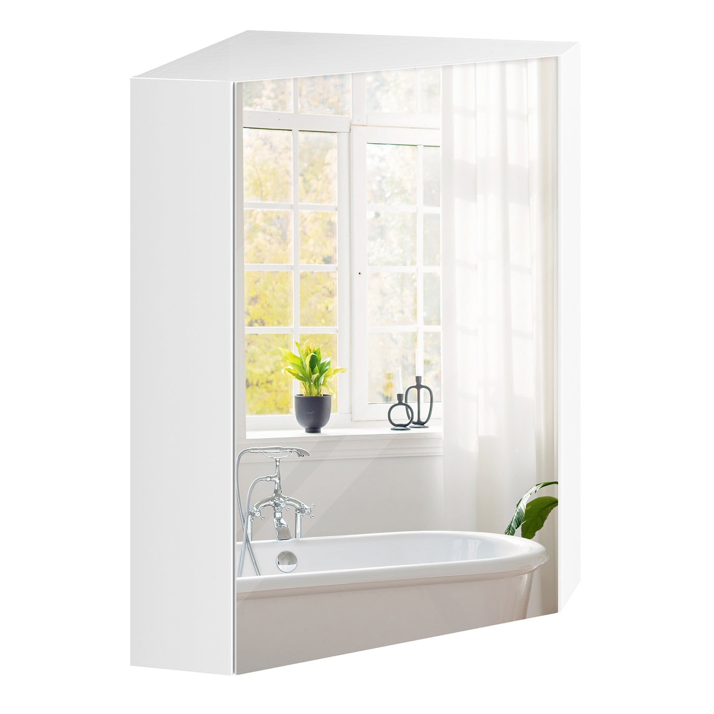 Space-Saving Corner Medicine Cabinet with Mirror Door & Adjustable Shelf for Bathroom - White