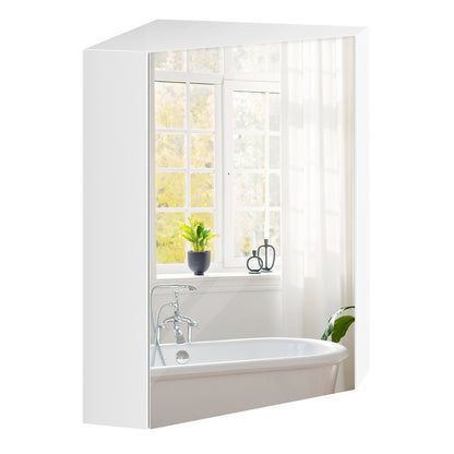 Space-Saving Corner Medicine Cabinet with Mirror Door & Adjustable Shelf for Bathroom - White