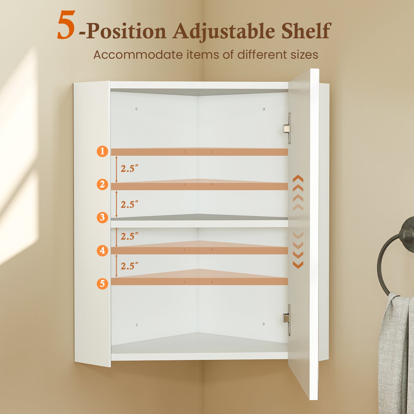 Space-Saving Corner Medicine Cabinet with Mirror Door & Adjustable Shelf for Bathroom - White