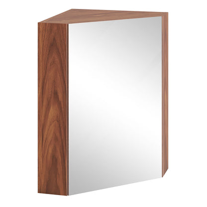 Space-Saving Corner Medicine Cabinet with Mirror Door & Adjustable Shelf for Bathroom - Brown