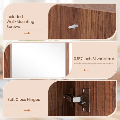 Space-Saving Corner Medicine Cabinet with Mirror Door & Adjustable Shelf for Bathroom - Brown