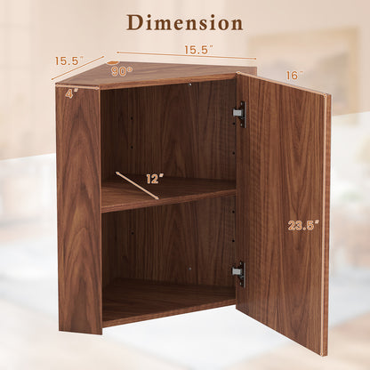 Space-Saving Corner Medicine Cabinet with Mirror Door & Adjustable Shelf for Bathroom - Brown