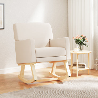Comfortable Upholstered Rocker Chair with Ergonomic Design in Beige