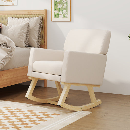 Comfortable Upholstered Rocker Chair with Ergonomic Design in Beige