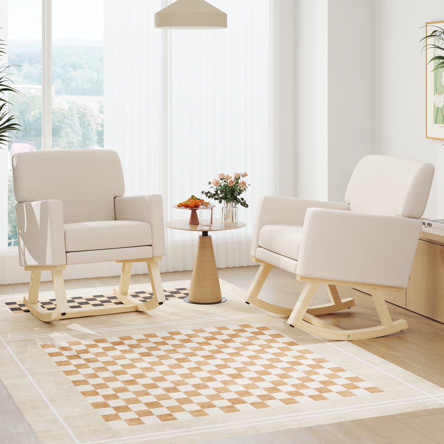 Comfortable Upholstered Rocker Chair with Ergonomic Design in Beige