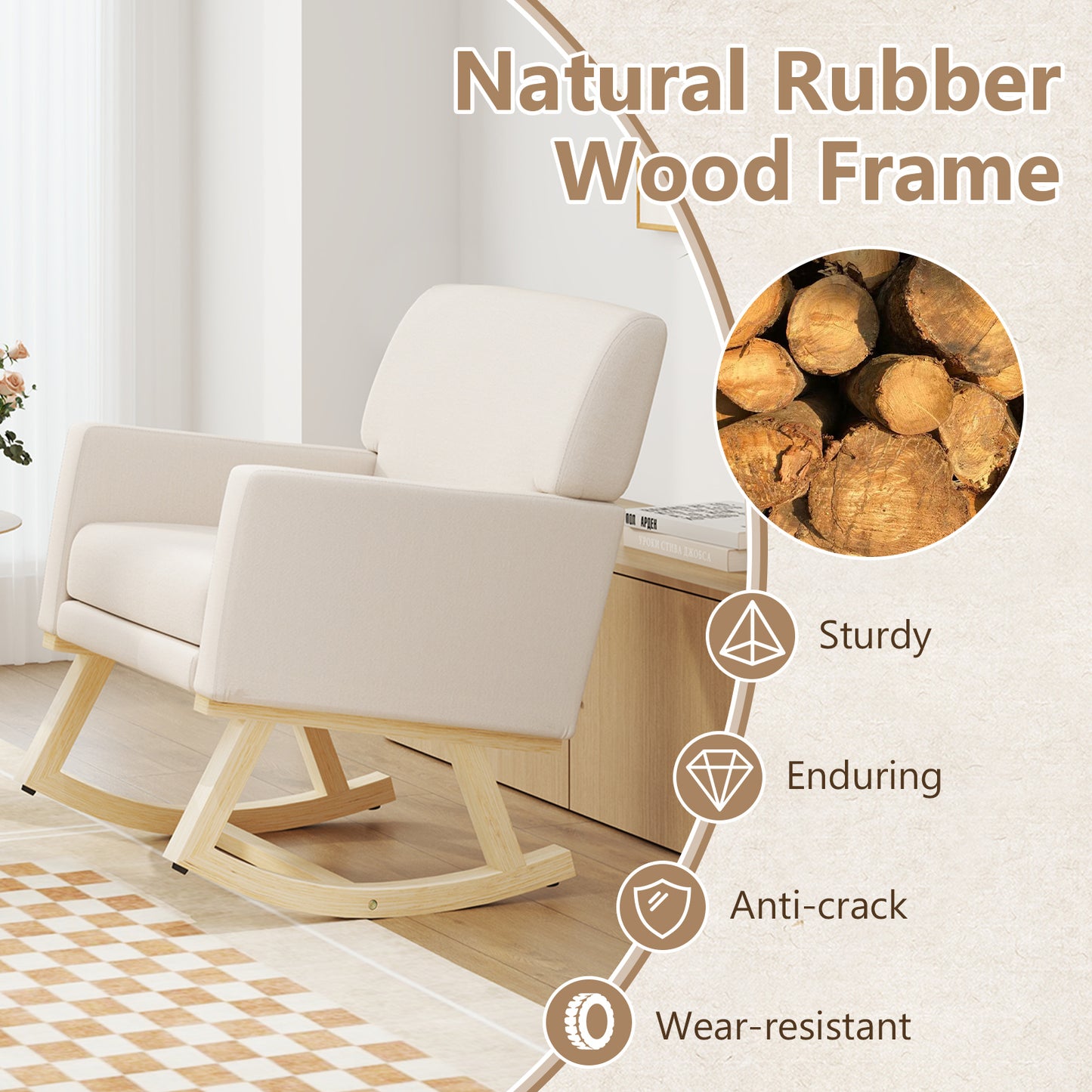 Comfortable Upholstered Rocker Chair with Ergonomic Design in Beige