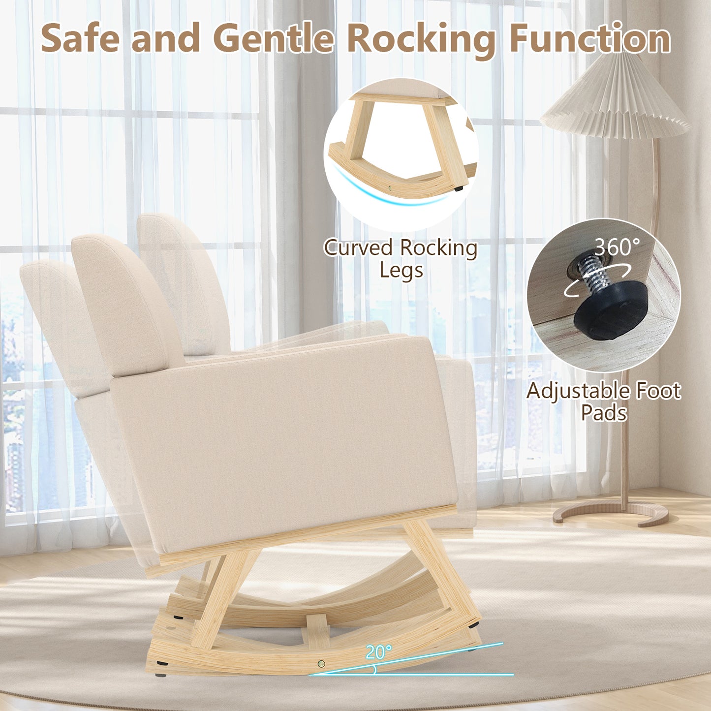 Comfortable Upholstered Rocker Chair with Ergonomic Design in Beige