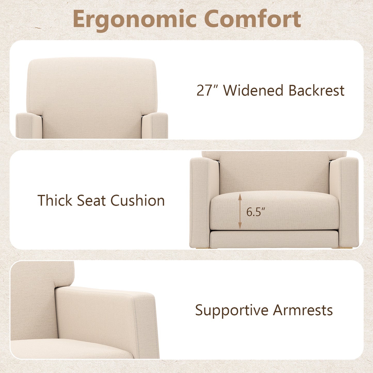 Comfortable Upholstered Rocker Chair with Ergonomic Design in Beige