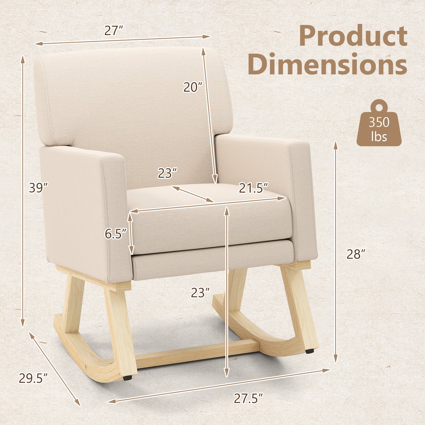 Comfortable Upholstered Rocker Chair with Ergonomic Design in Beige