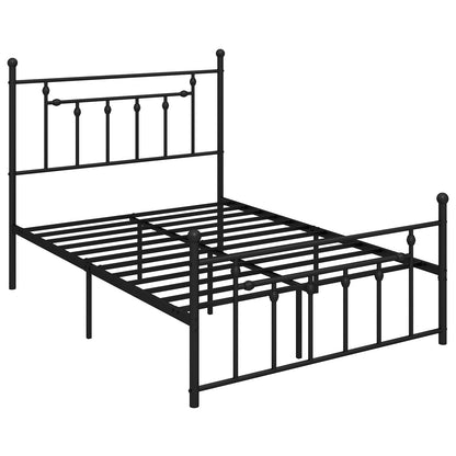 Black Metal Bed Frame with Slatted Base and Elevated Headboard, Full Size